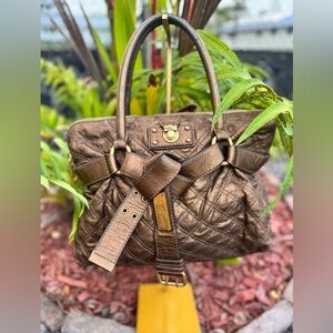 Marc Jacobs Made in Italy Quilted Bronze Metallic Leather Satchel Bag